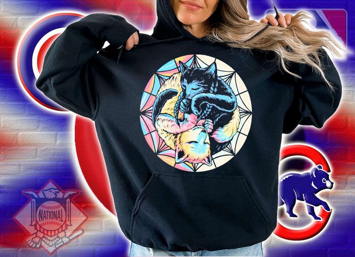 Black cat and colorful wolf shirt t-shirt hoodie