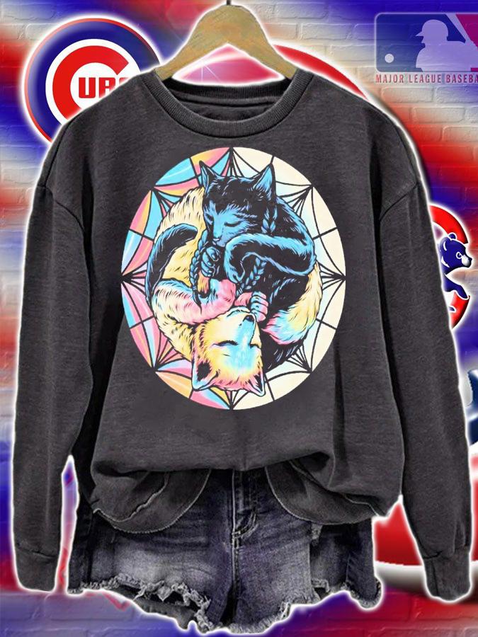 Black cat and colorful wolf shirt t-shirt sweatshirt