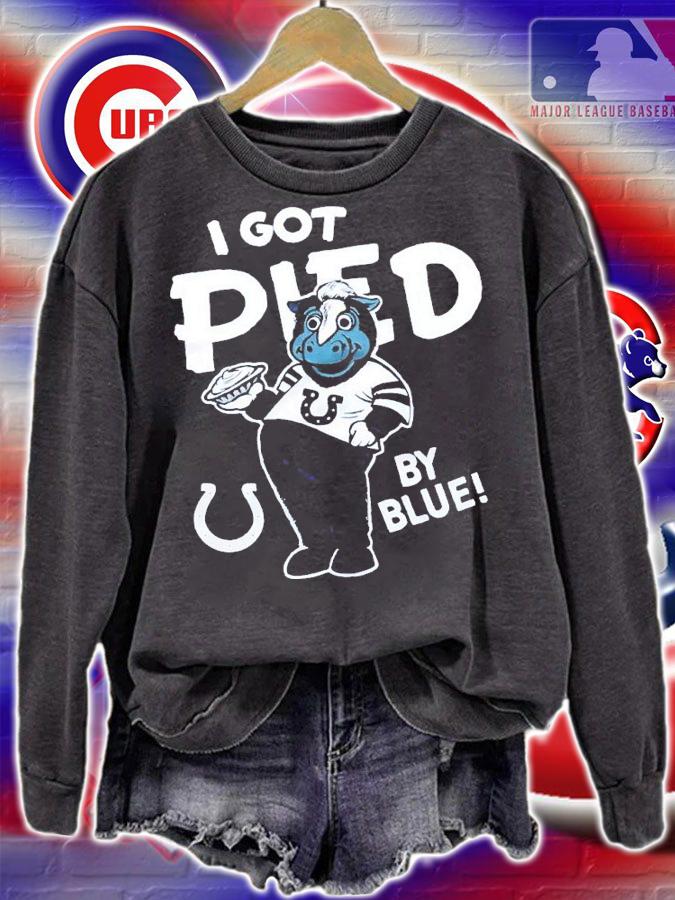 I got pied by blue shirt t-shirt sweatshirt