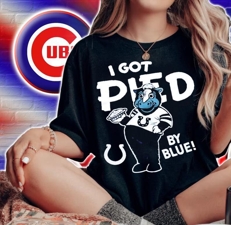 I got pied by blue shirt t-shirt woman shirt
