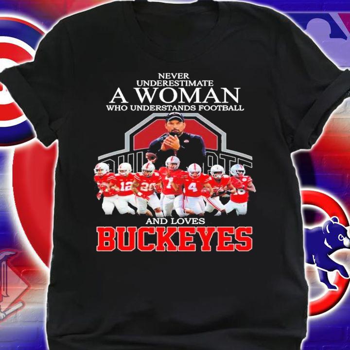 Never underestimate a woman who understands football and loves Buckeyes shirt t-shirt