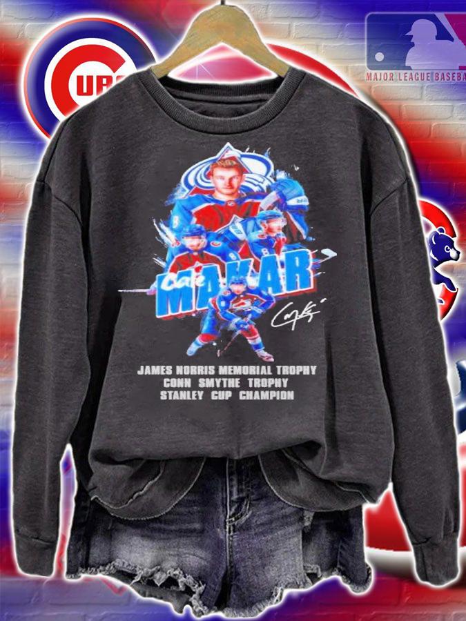Cale Makar MVP James Norris Memorial Trophy Conn Smythe Trophy Stanley Cup Champion Signature Shirt t-shirt sweatshirt