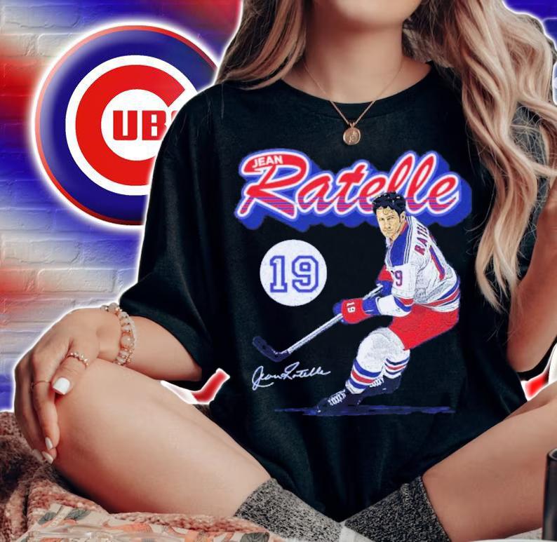 Jean Ratelle New York R Retro Script Hockey Shirt t-shirt woman shirt