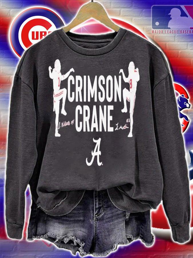 Alabama Jameson Williams And John Metchie III Crimson Crane signature t-shirt