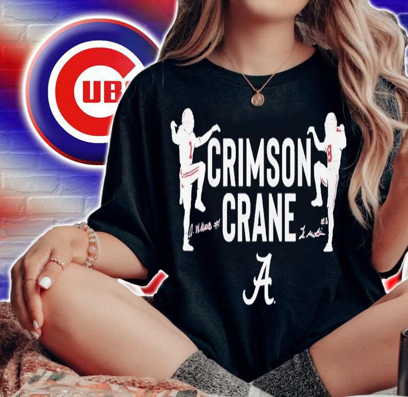 Alabama Jameson Williams And John Metchie III Crimson Crane signature t-shirt