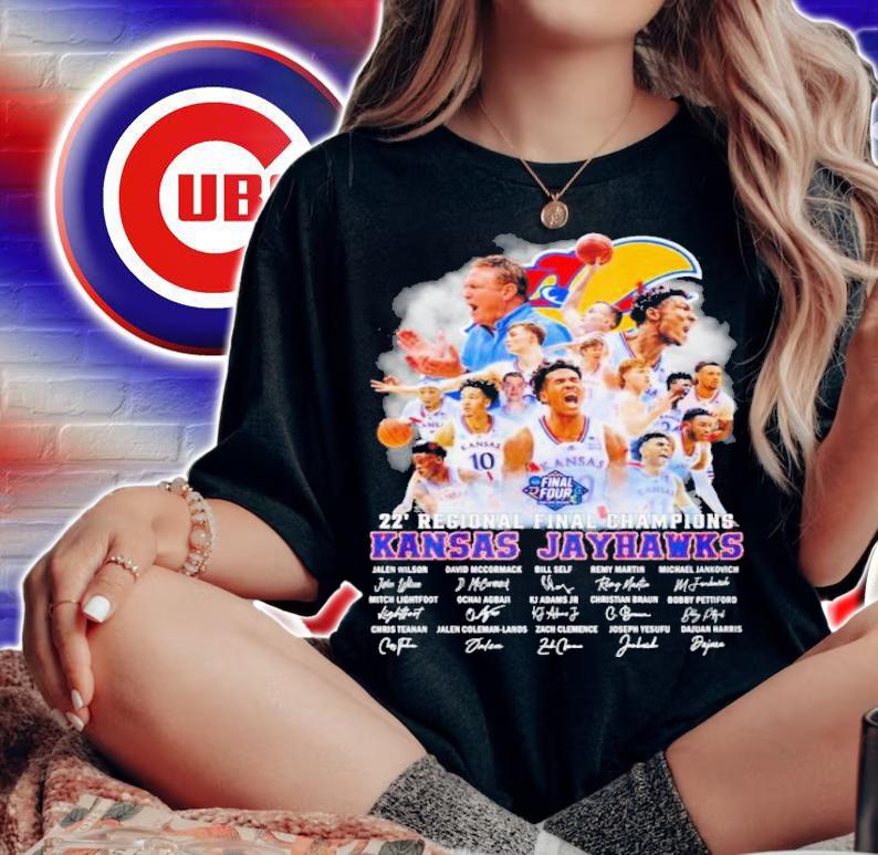 Kansas Jayhawks 22' Regional Final Champions Signatures Shirt t-shirt
