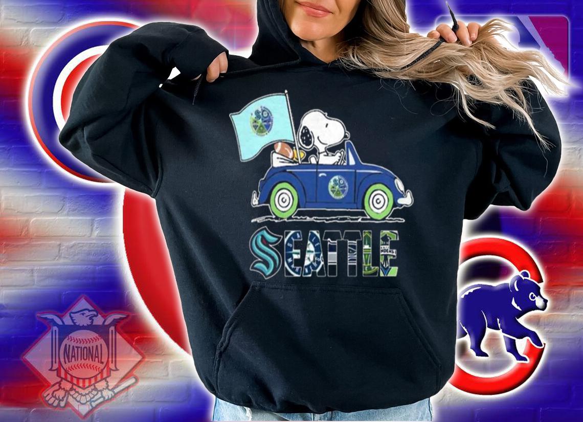 Snoopy And Woodstock Driving Car Seattle Sports Teams Flag t-shirt