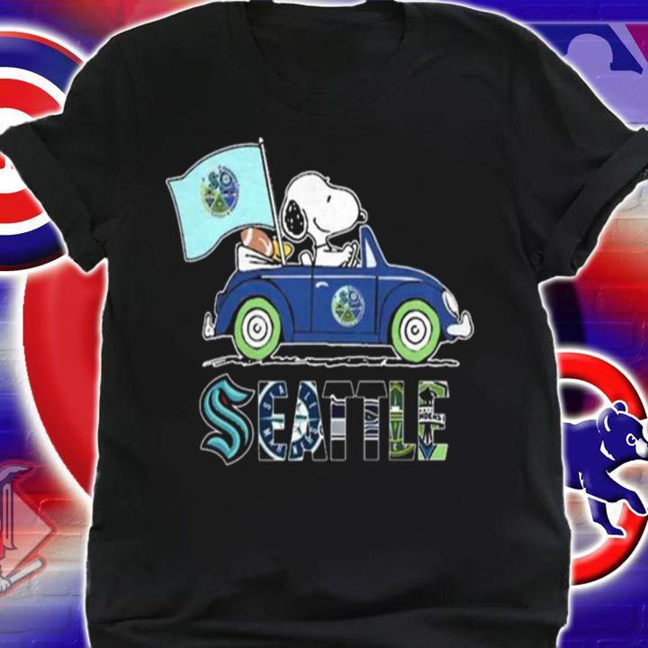 Snoopy And Woodstock Driving Car Seattle Sports Teams Flag t-shirt