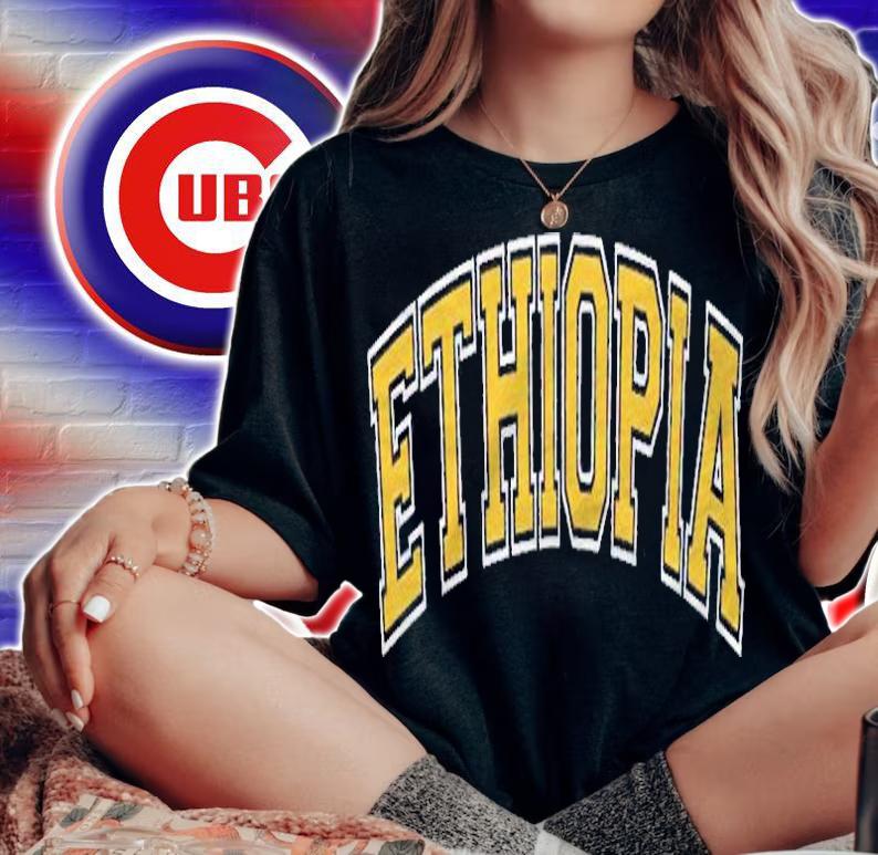 Ethiopia Varsity Style Amber Text Shirt