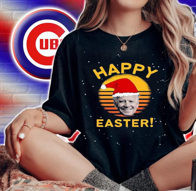 Happy Easter Joe Biden Christmas Santa Hat T-Shirt woman shirt