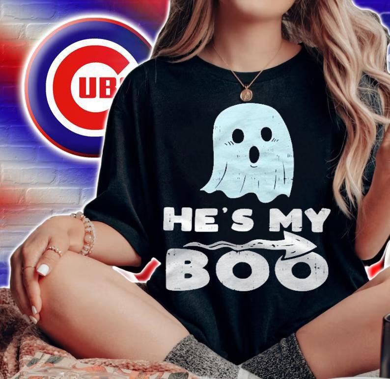Womens Hes My Boo Cute Matching Couple Halloween Costume Girlfriend Shirt woman shirt