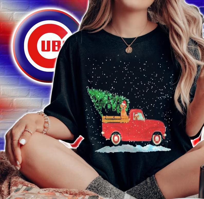 Labrador Retriever Vintage Red Pickup Truck Christmas Tree Shirt woman shirt