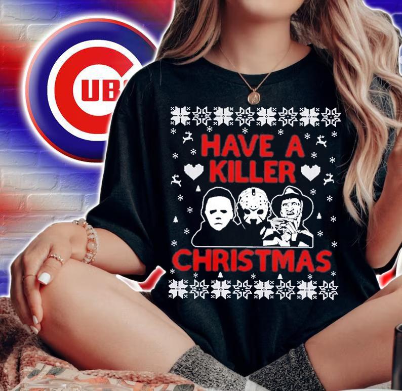 Horror Movie Characters Have A Killer Christmas Ugly Sweater t-shirt woman shirt