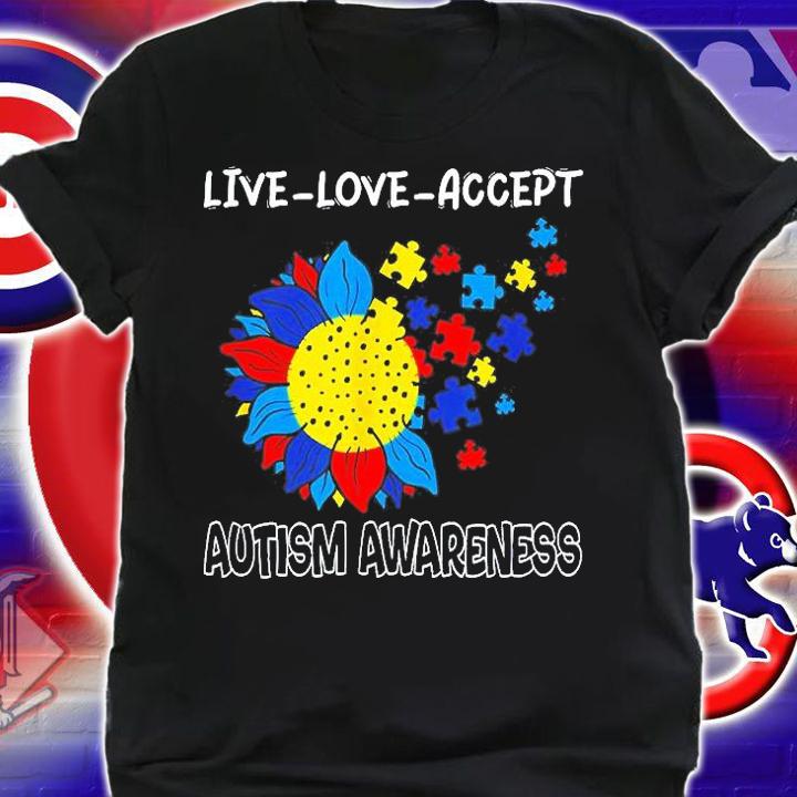 Sunflower Autism Awareness Live And Love Accept Teacher T-Shirt shirt