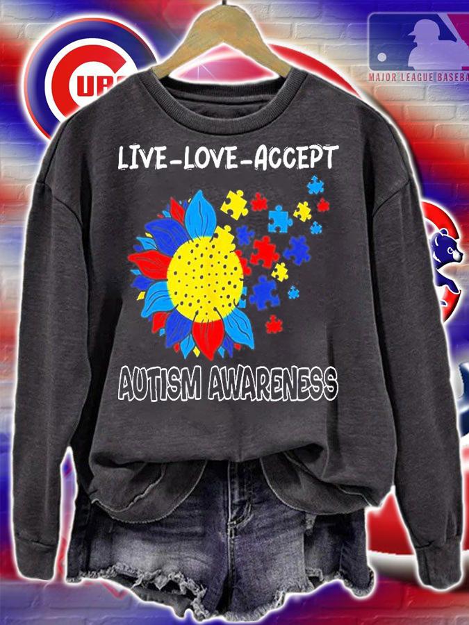 Sunflower Autism Awareness Live And Love Accept Teacher T-Shirt sweatshirt