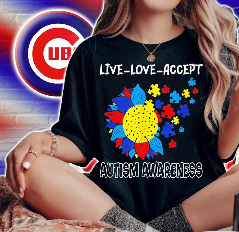 Sunflower Autism Awareness Live And Love Accept Teacher T-Shirt woman shirt