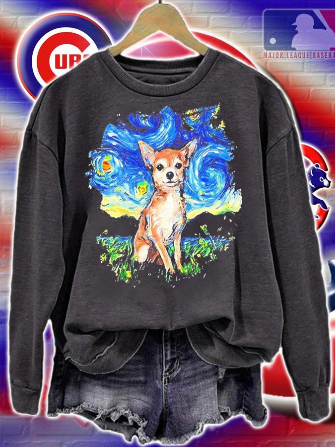Chihuahua Starry Night With Border T-Shirt