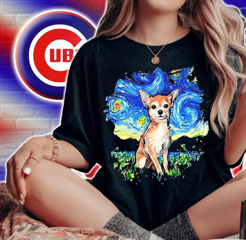 Chihuahua Starry Night With Border T-Shirt