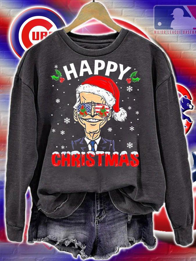 Happy Christmas Funny Joe Biden Santa Hat Xmas Snowflake T-Shirt sweatshirt