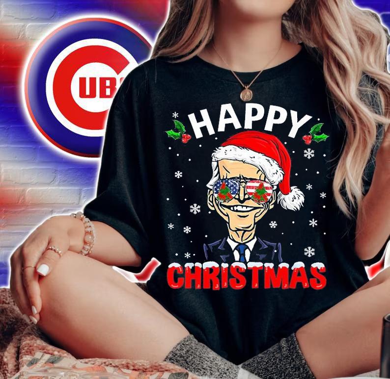 Happy Christmas Funny Joe Biden Santa Hat Xmas Snowflake T-Shirt woman shirt