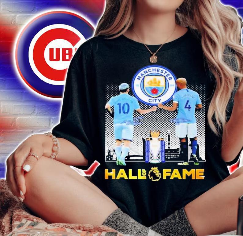 Manchester City Kun Aguero And Vincent Kompany Hall Of Fame Signatures Shirt woman shirt