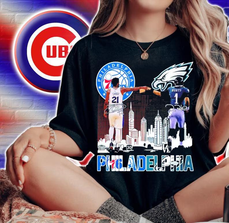 Philadelphia Joel Embiid Vs Jalen Hurts Signatures Shirt woman shirt