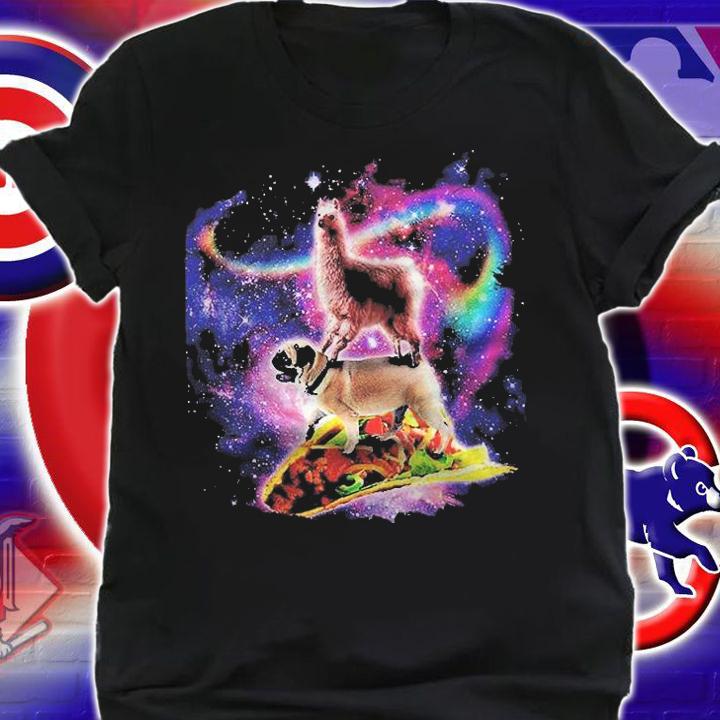 Rainbow Space Llama On Pug Riding Taco Shirt
