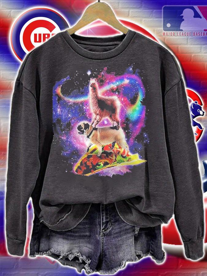 Rainbow Space Llama On Pug Riding Taco Shirt