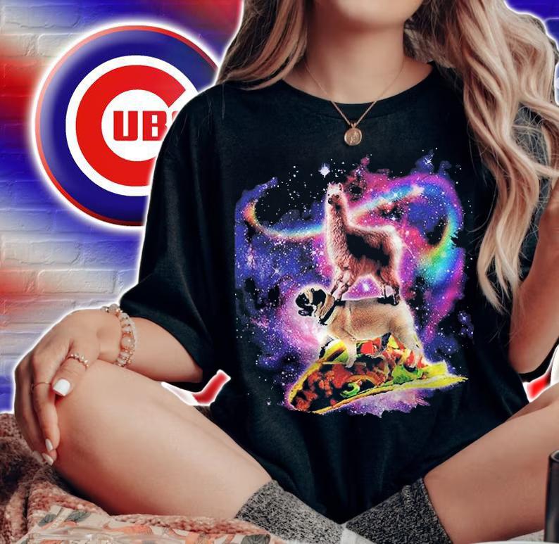 Rainbow Space Llama On Pug Riding Taco Shirt