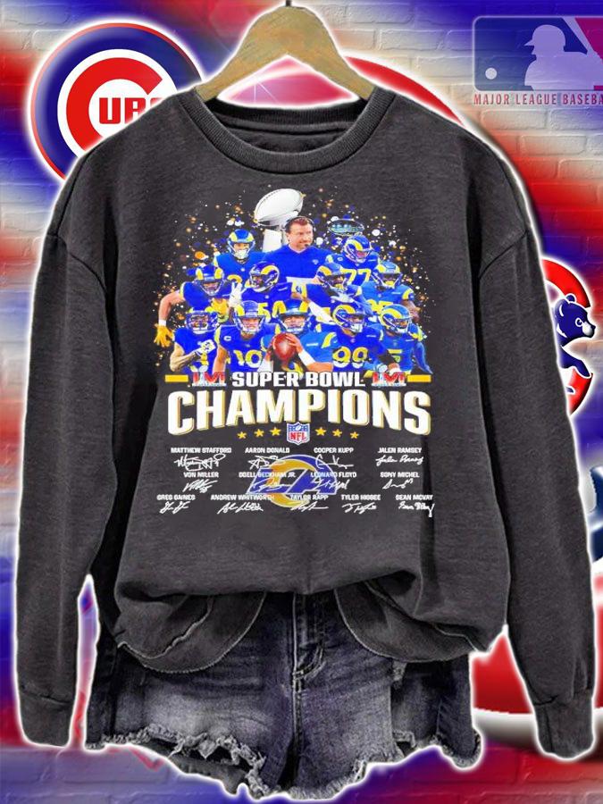 Super Bowl LVI Champions NFL Los Angeles Rams all team signatures shirt sweatshirt