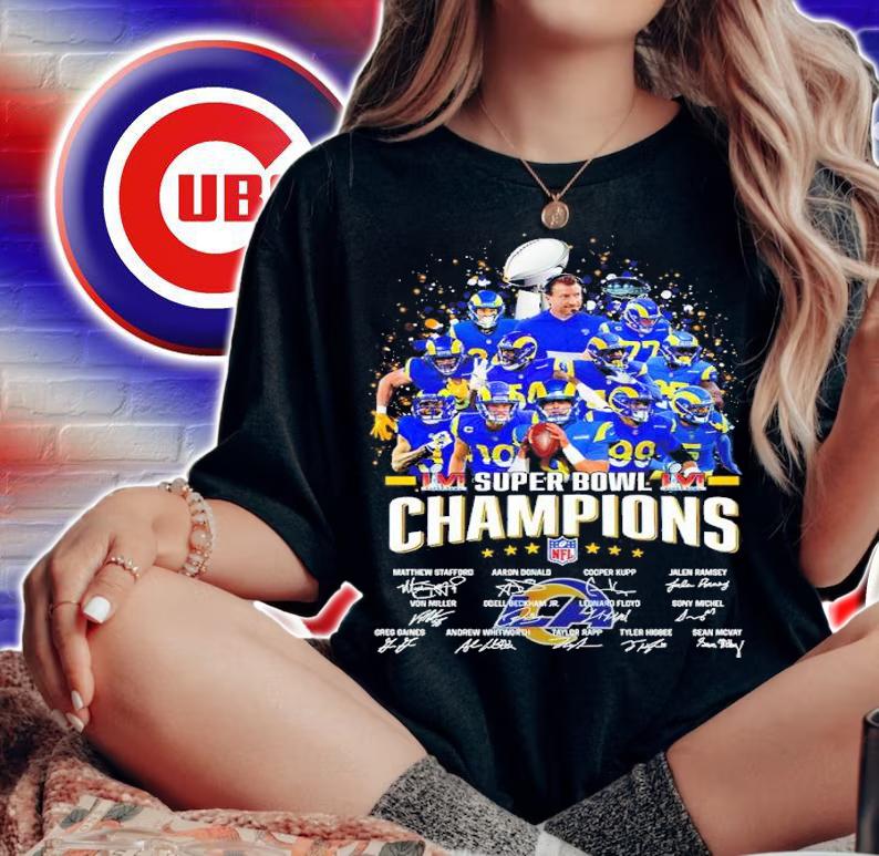 Super Bowl LVI Champions NFL Los Angeles Rams all team signatures shirt woman shirt