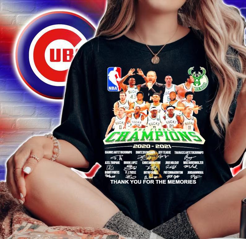 NBA Finals Champions Milwaukee 2020-2021 signatures thank you for the memories shirt woman shirt