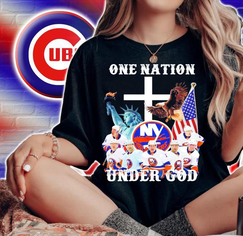One nation under god New York Islanders t-shirt woman shirt