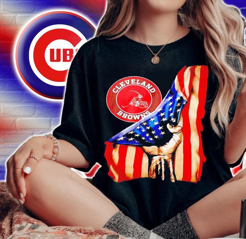 Cleveland Browns logo American flag shirt woman shirt