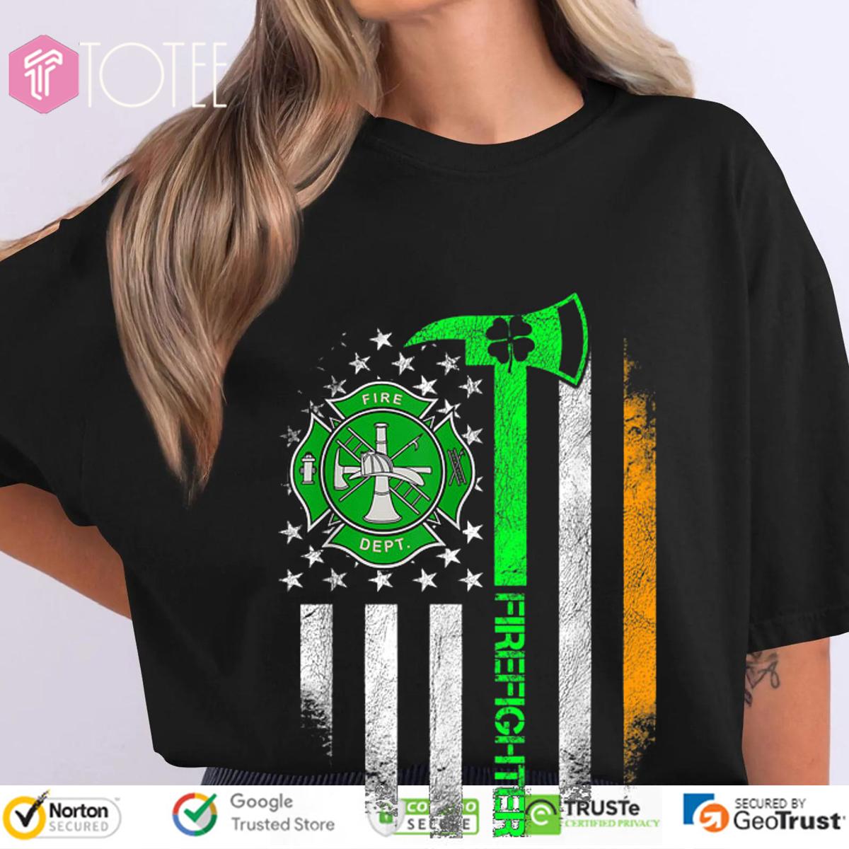 Fire Dept Irish Firefighter St. Patrick's Day American Flag T-Shirt