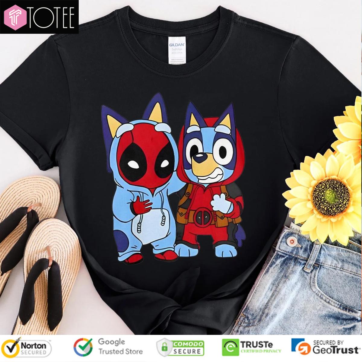 Bluey Heeler Marvel Deadpool Cosplay Together Parody T-Shirt