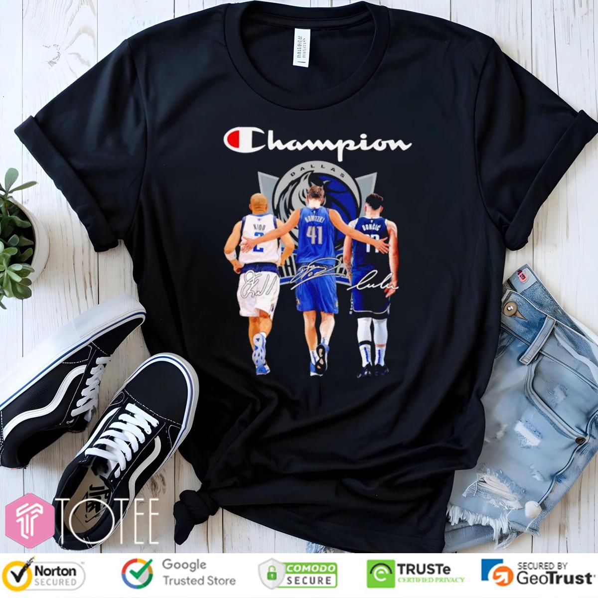 Dallas Mavericks Luka Doncic Parody Champion Logo Signature t-shirt