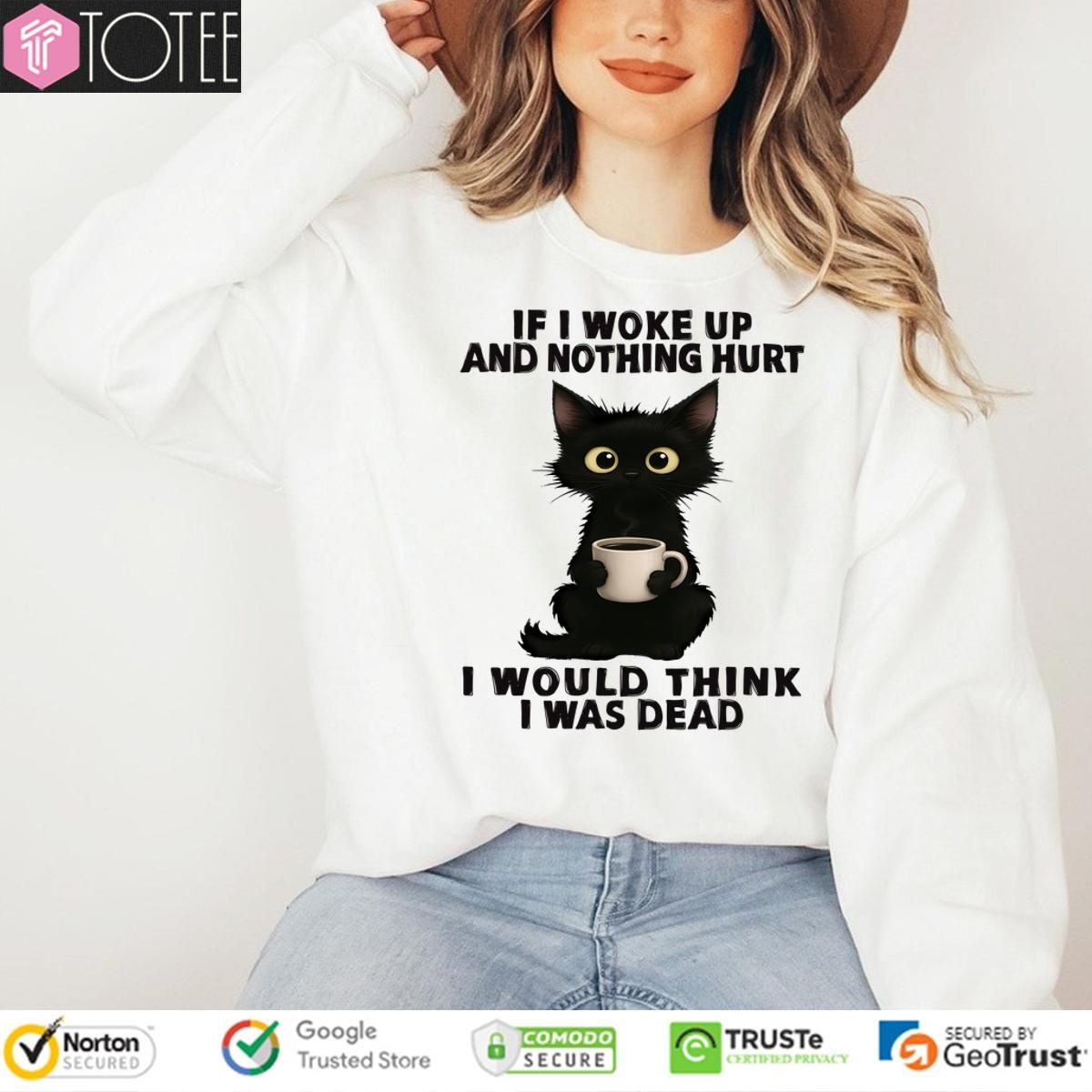 Black Cat If I Woke Up And Nothing Hurt I Was Think I Was Dead Sweatshirt